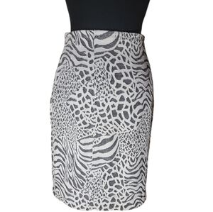 I Love Ronson shimmer animal print pull on pencil skirt size medium black white
